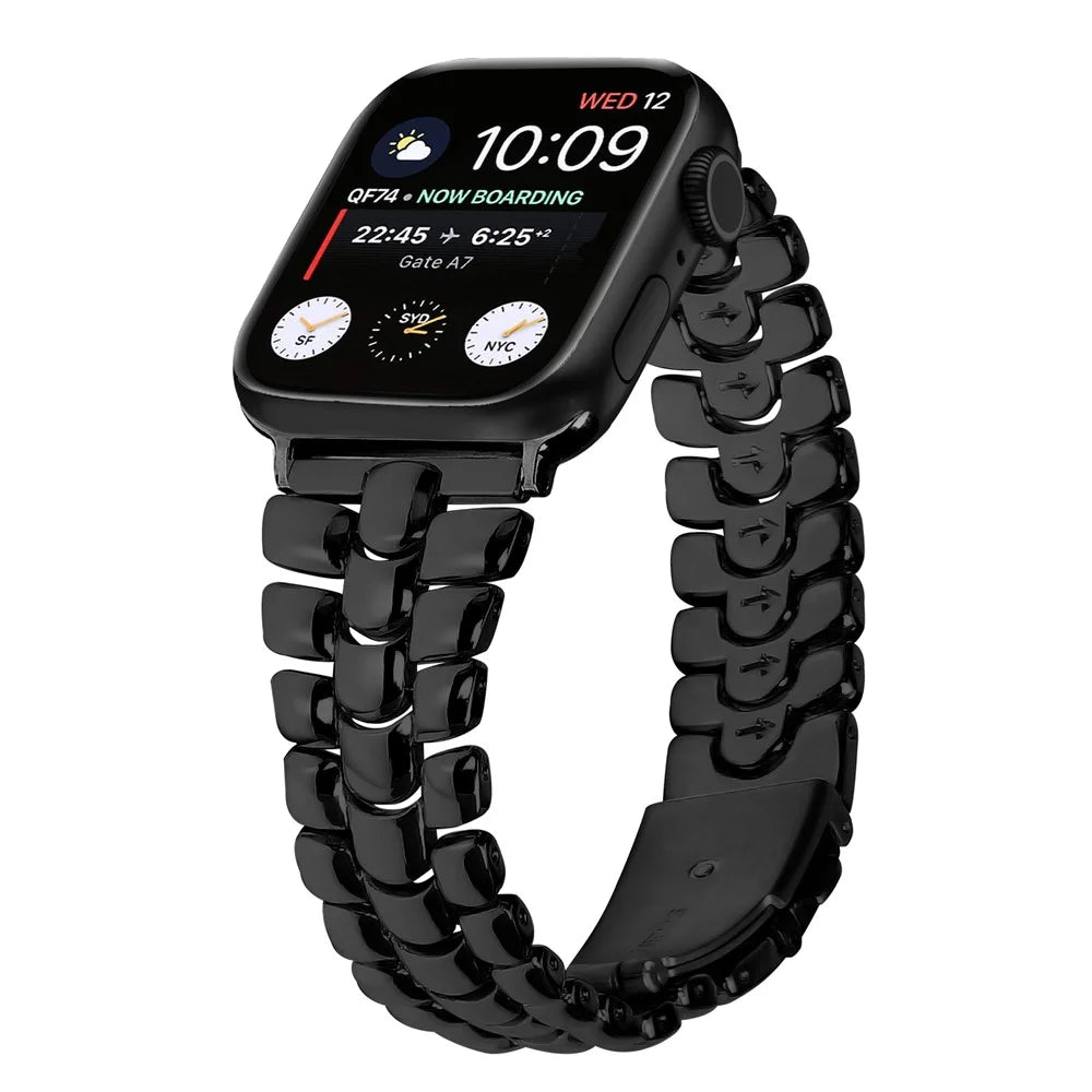 For Apple Watch Ultra 3 2 1 49mm / Series 11 10 46mm / 9 8 7 45mm / SE3 SE2 SE 6 5 4 44mm / 3 2 1 42mm Metal Watch Strap - Black - 2