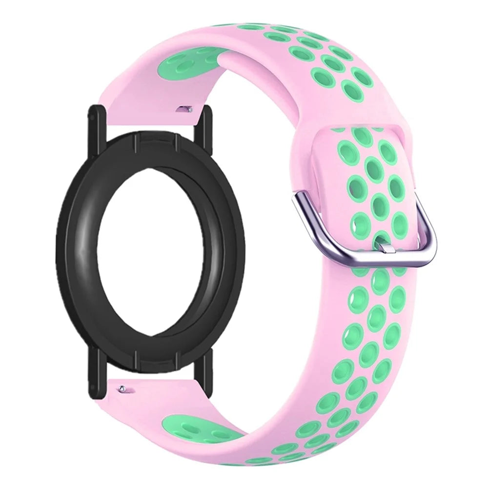 Silicone Strap for Apple AirTag Tracker PC Frame Holder Dual Color Adjustable Band Bracelet - Pink+Green - 2