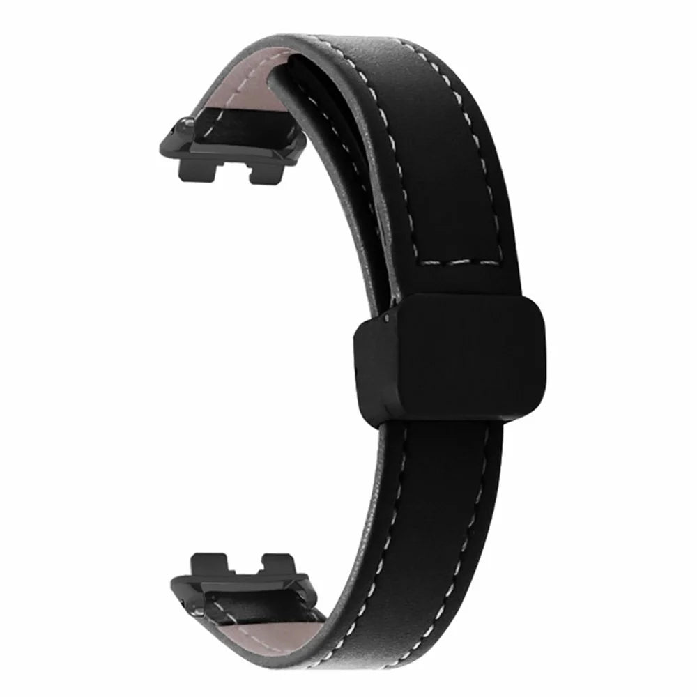 For Xiaomi Smart Band 8 Watch Band Magnetic PU Leather+Alloy Strap Replacement - Black - 3