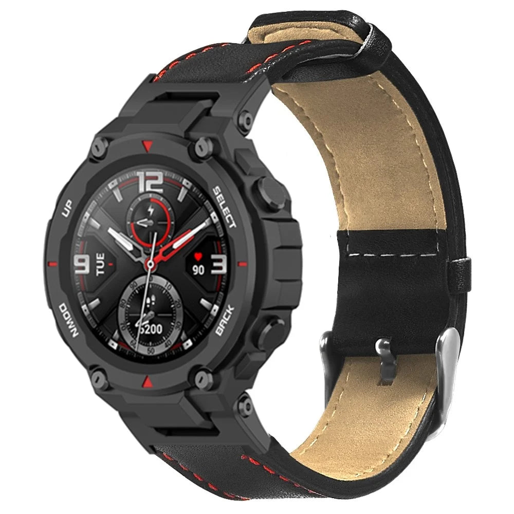 For Huami Amazfit T-Rex / T-Rex Pro Replacement Watch Band Stitching Genuine Cow Leather Wrist Strap, Black - 4