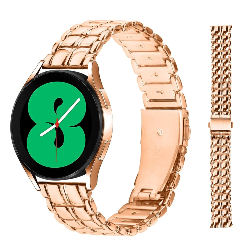 For Huami Amazfit Youth Edition 20mm Grid Texture Replacement Strap Stainless Steel Watch Band - Rose Gold - 3