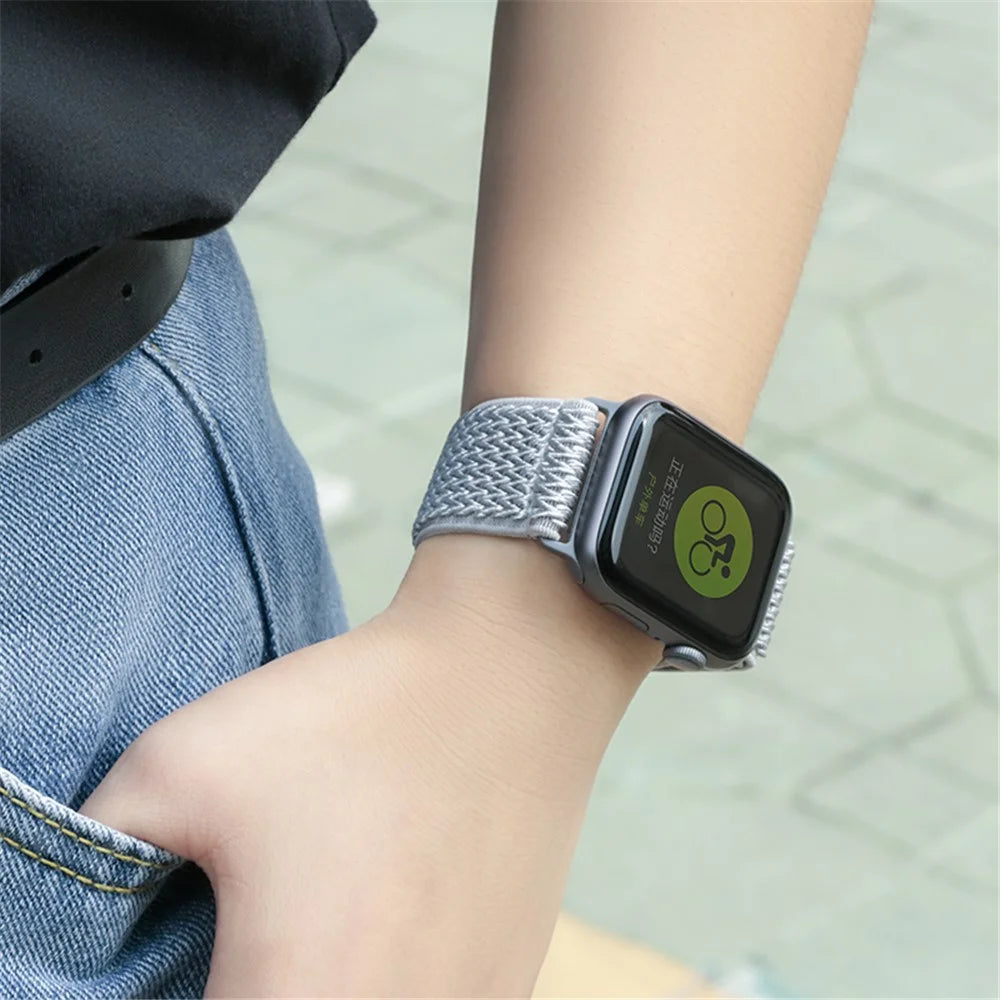 For Apple Watch Ultra 3 2 1 49mm / Series 11 10 46mm / 9 8 7 45mm / SE3 SE2 SE 6 5 4 44mm / 3 2 1 42mm Watch Band Elastic Nylon Strap - Dark Grey - 5