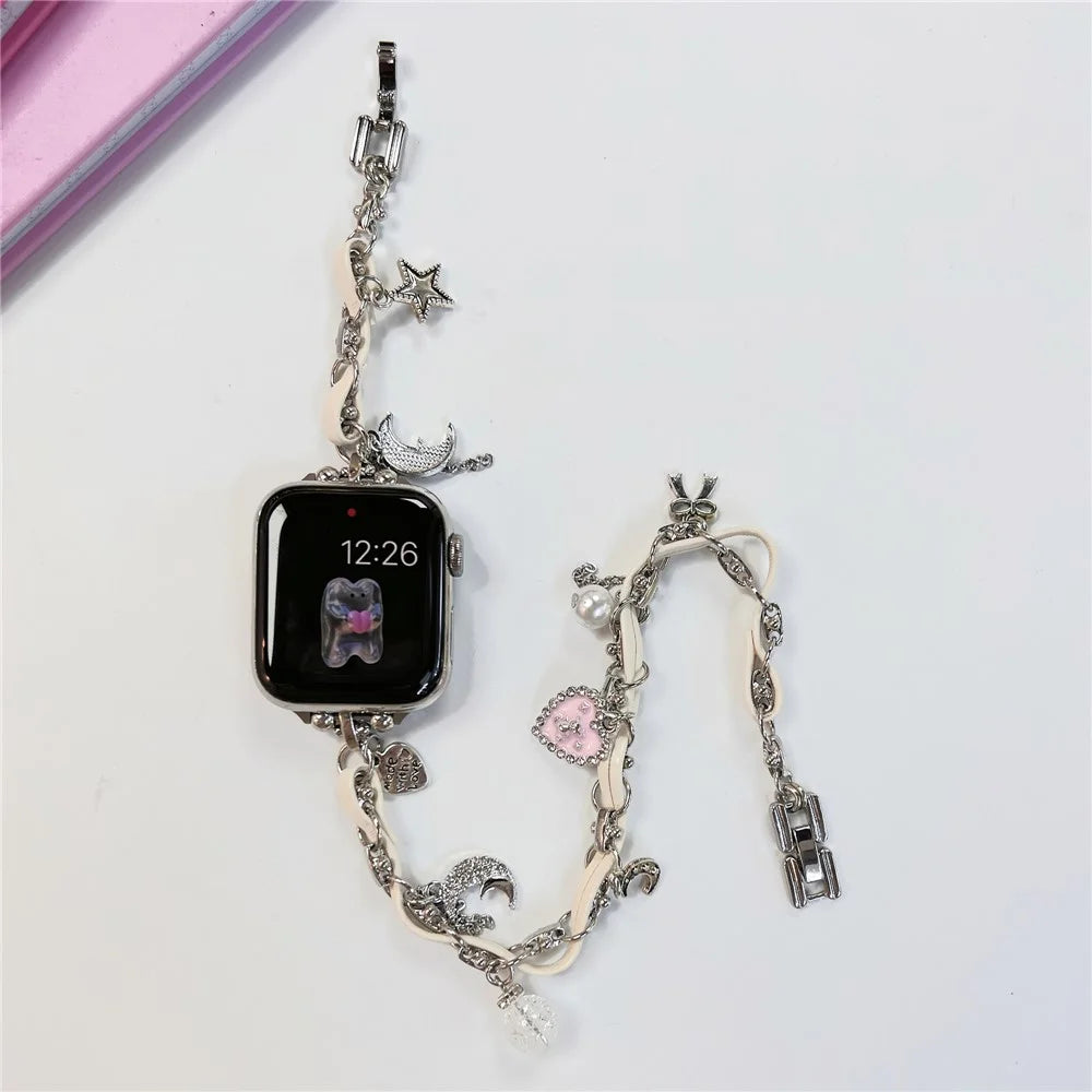 Watch Strap for Apple Watch Series 11 10 42mm / 9 8 7 41mm / SE3 SE2 SE 6 5 4 40mm / 3 2 1 38mm Watch Band Leather Chain Wrist Strap - Yellow - 3