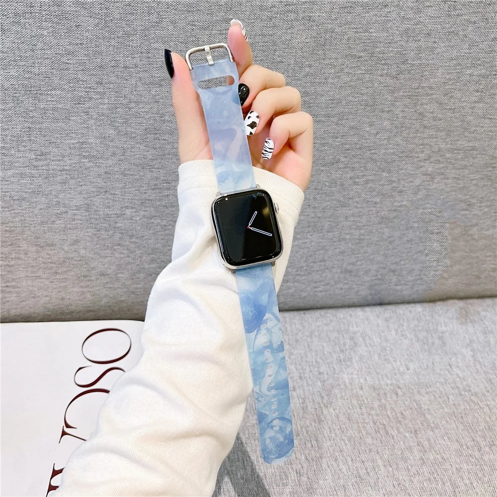 For Apple Watch Ultra 3 2 1 49mm / Series 11 10 46mm / 9 8 7 45mm / SE3 SE2 SE 6 5 4 44mm / 3 2 1 42mm Watch Band Silicone Strap - Blue Mix - 1