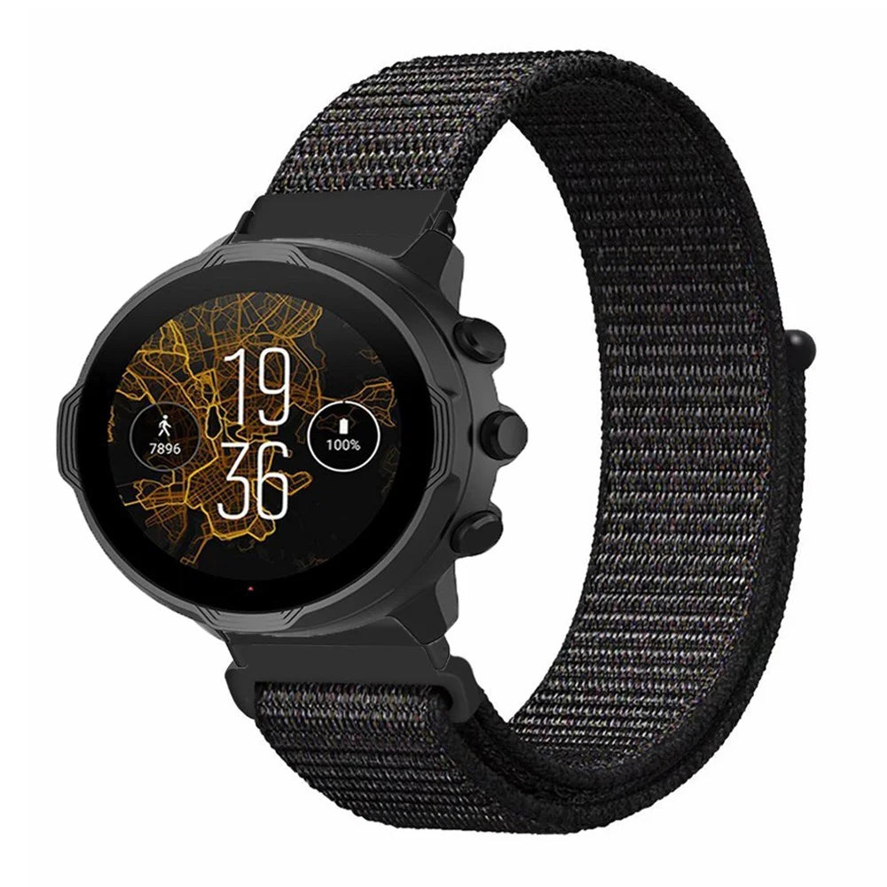 For Suunto Spartan Sport Wrist HR Baro / Suunto 7 Strap 24mm Nylon Sport Loop Watch Bands - Black - 2
