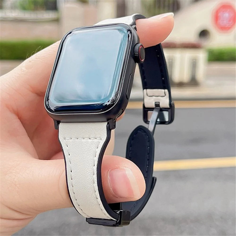 AW For Apple Watch Ultra 3 2 1 49mm / Series 11 10 46mm / 9 8 7 45mm / SE3 SE2 SE 6 5 4 44mm / 3 2 1 42mm Leather Bracelet Strap - White - 1