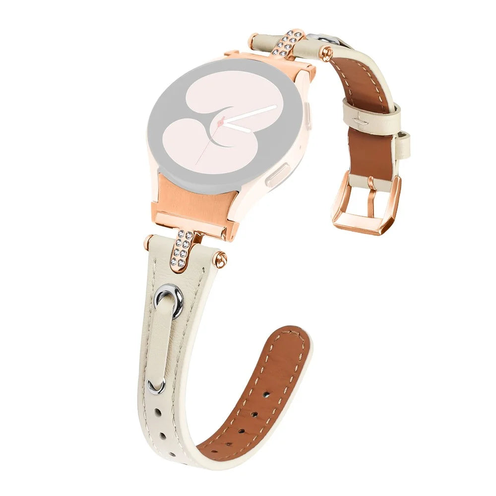 For Samsung Galaxy Watch6 40mm  /  44mm  /  6 Classic 43mm  /  47mm Watchband Genuine Cow Leather Strap (Rose Gold Connector) - Apricot - 1
