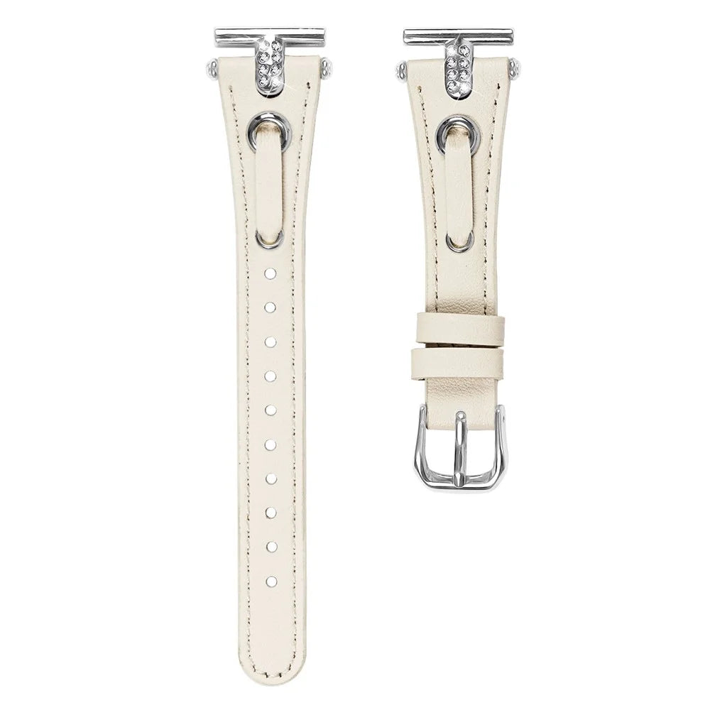 For Huawei Watch 2  /  GT 2 42mm  /  GT 3 42mm Watchband Genuine Cow Leather Wrist Strap (Silver Connector) - Apricot - 1