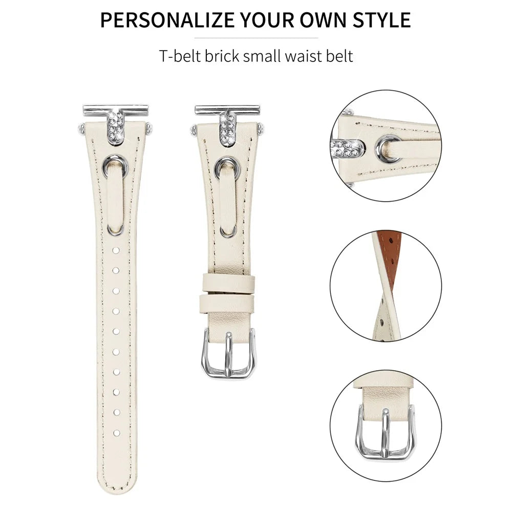 For Huawei Watch 2  /  GT 2 42mm  /  GT 3 42mm Watchband Genuine Cow Leather Wrist Strap (Silver Connector) - Apricot - 2