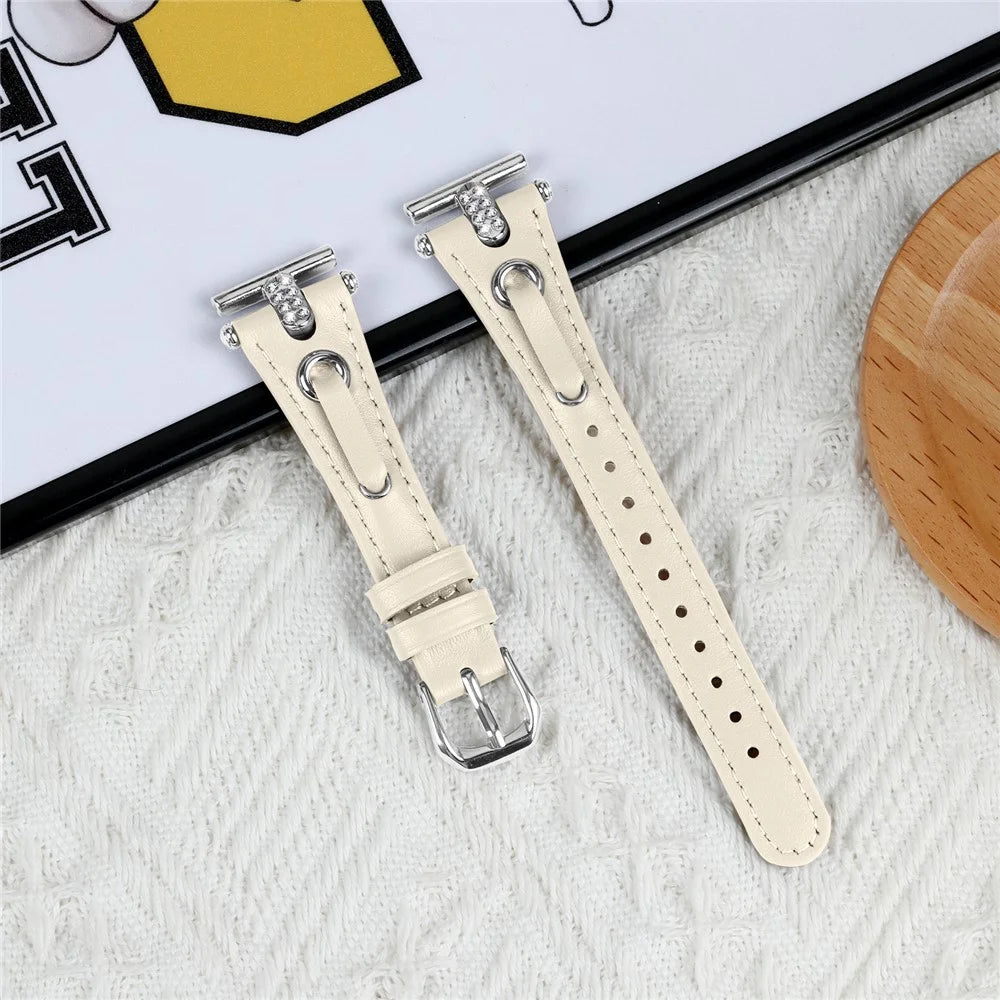 For Huawei Watch 2  /  GT 2 42mm  /  GT 3 42mm Watchband Genuine Cow Leather Wrist Strap (Silver Connector) - Apricot - 3