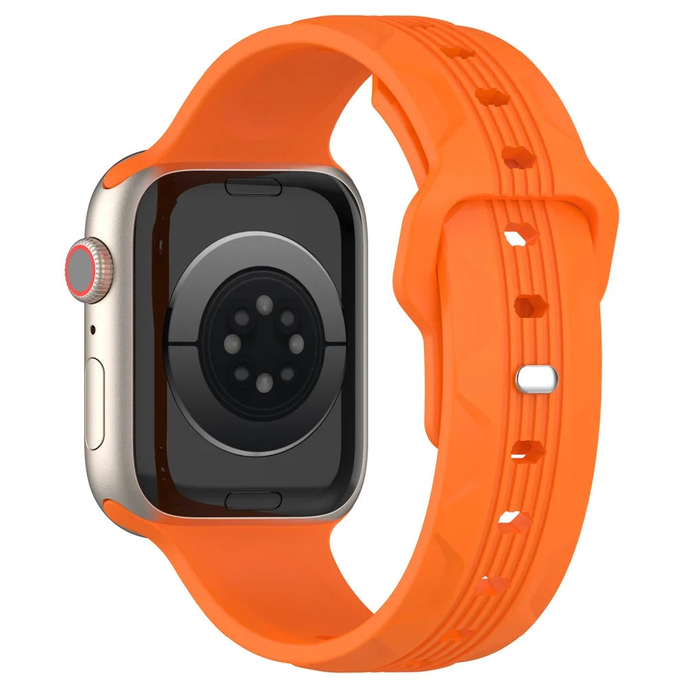 Watch Band for Apple Watch Series 11 10 42mm / 9 8 7 41mm / SE3 SE2 SE 6 5 4 40mm / 3 2 1 38mm Watch Band Texture Silicone Strap - Orange - 1