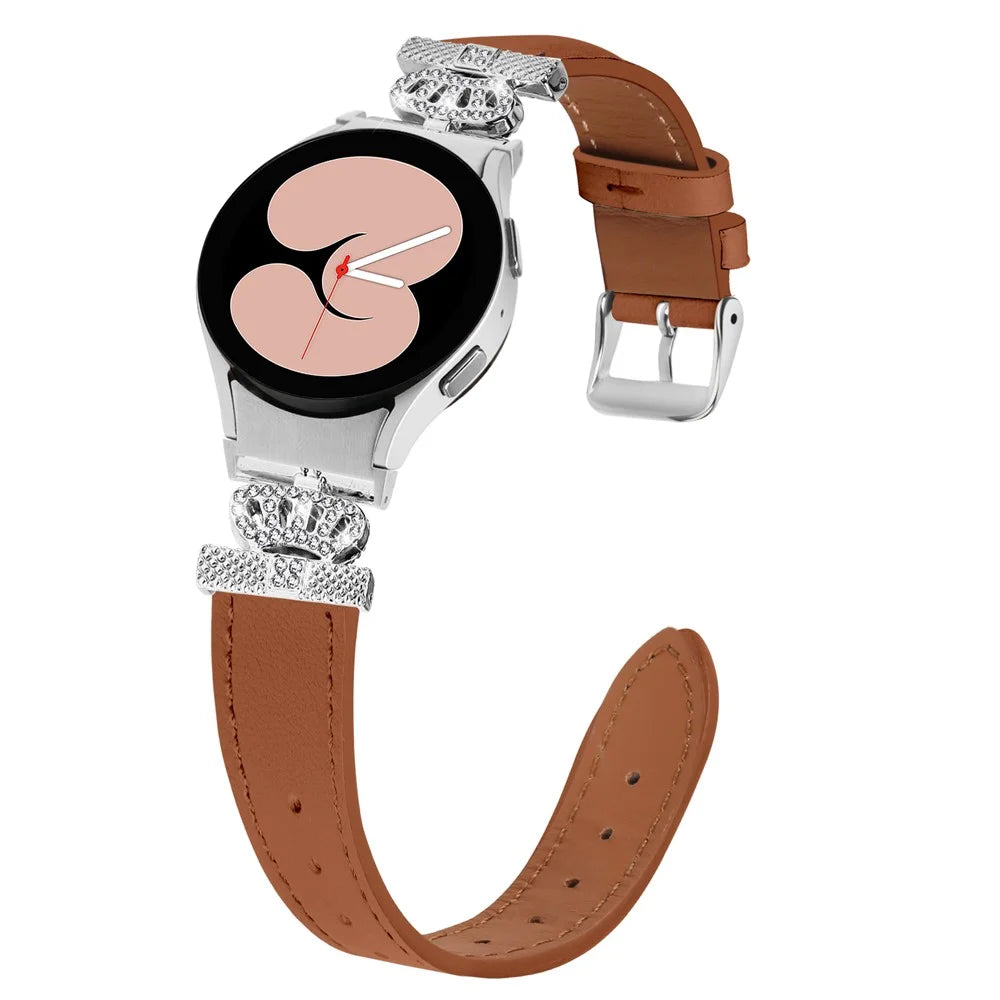 For Samsung Galaxy Watch FE 40mm / Watch4 Active Classic / Watch 5 Pro Genuine Cow Leather Smart Watch Strap (Silver Buckle) - Brown - 3