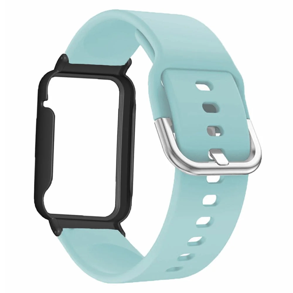 For Xiaomi Smart Band 8 Pro Silicone Sport Watch Band with Watch Case - Baby Blue+Black Shell - 3