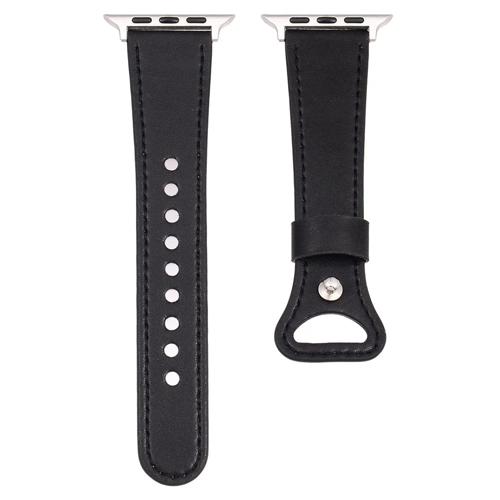 Watch Band for Apple Watch Series 11 10 42mm / 9 8 7 41mm / SE3 SE2 SE 6 5 4 40mm / 3 2 1 38mm Cow Leather Watch Strap - Black - 1
