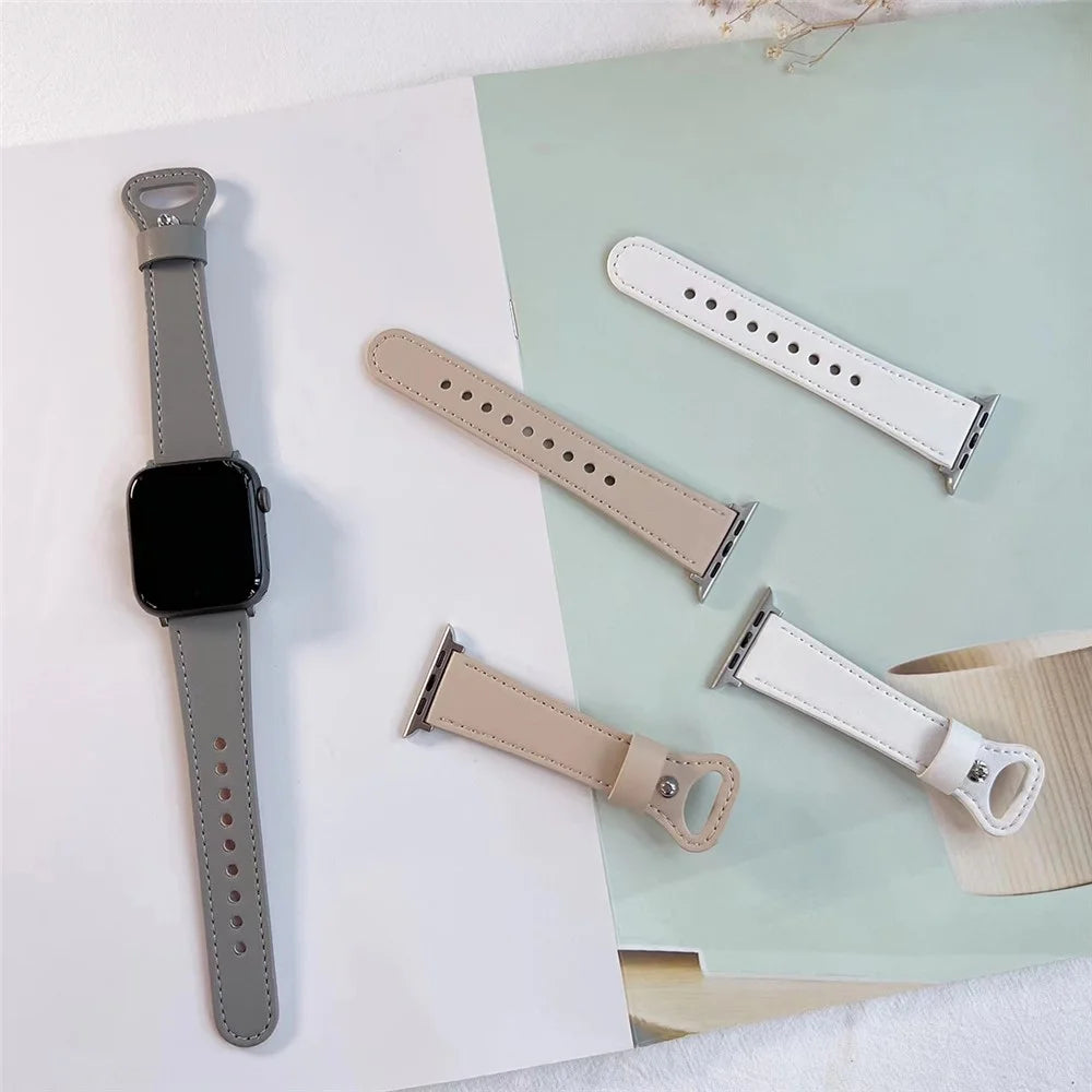 Watch Band for Apple Watch Series 11 10 42mm / 9 8 7 41mm / SE3 SE2 SE 6 5 4 40mm / 3 2 1 38mm Cow Leather Watch Strap - Black - 3