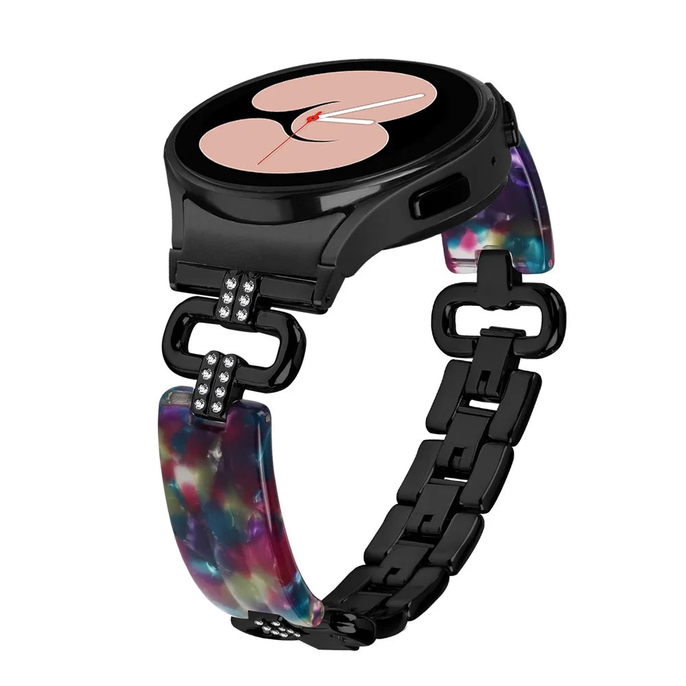 Resin Strap for Samsung Galaxy Watch4 / Watch5 / Watch4 Classic / Watch4 Active / Watch5 Active / Watch5 Pro Watch Band - Black / Purple+Green Pattern - 3