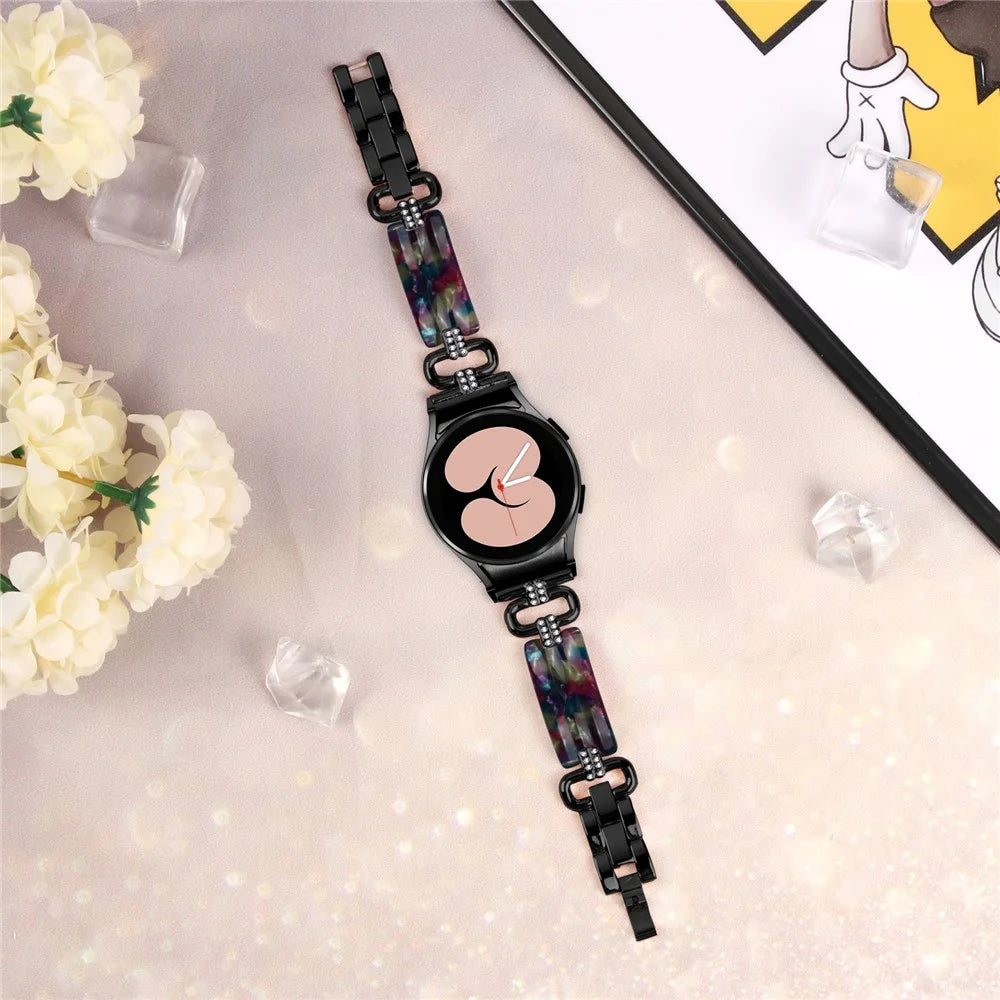 Resin Strap for Samsung Galaxy Watch4 / Watch5 / Watch4 Classic / Watch4 Active / Watch5 Active / Watch5 Pro Watch Band - Black / Purple+Green Pattern - 5