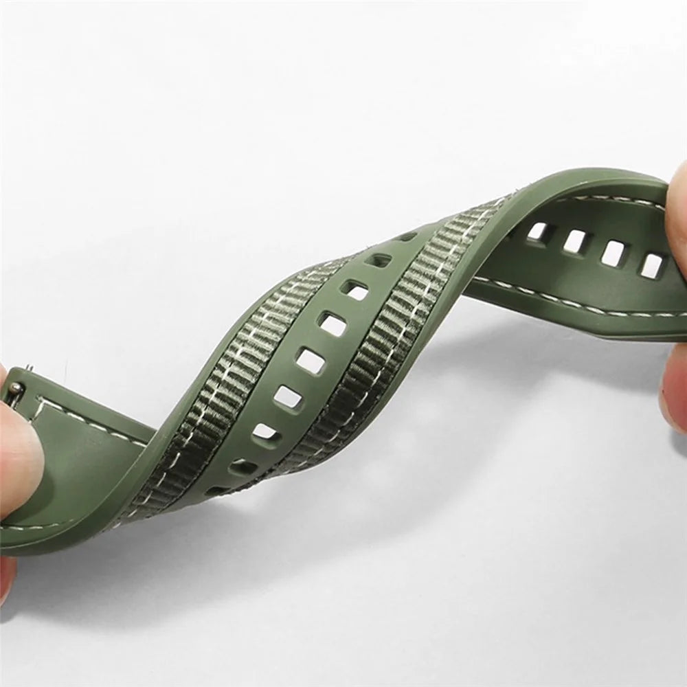 Universal 22mm Breathable Woven Canvas Replacement Strap Adjustable Smartwatch Band - Army Green - 3