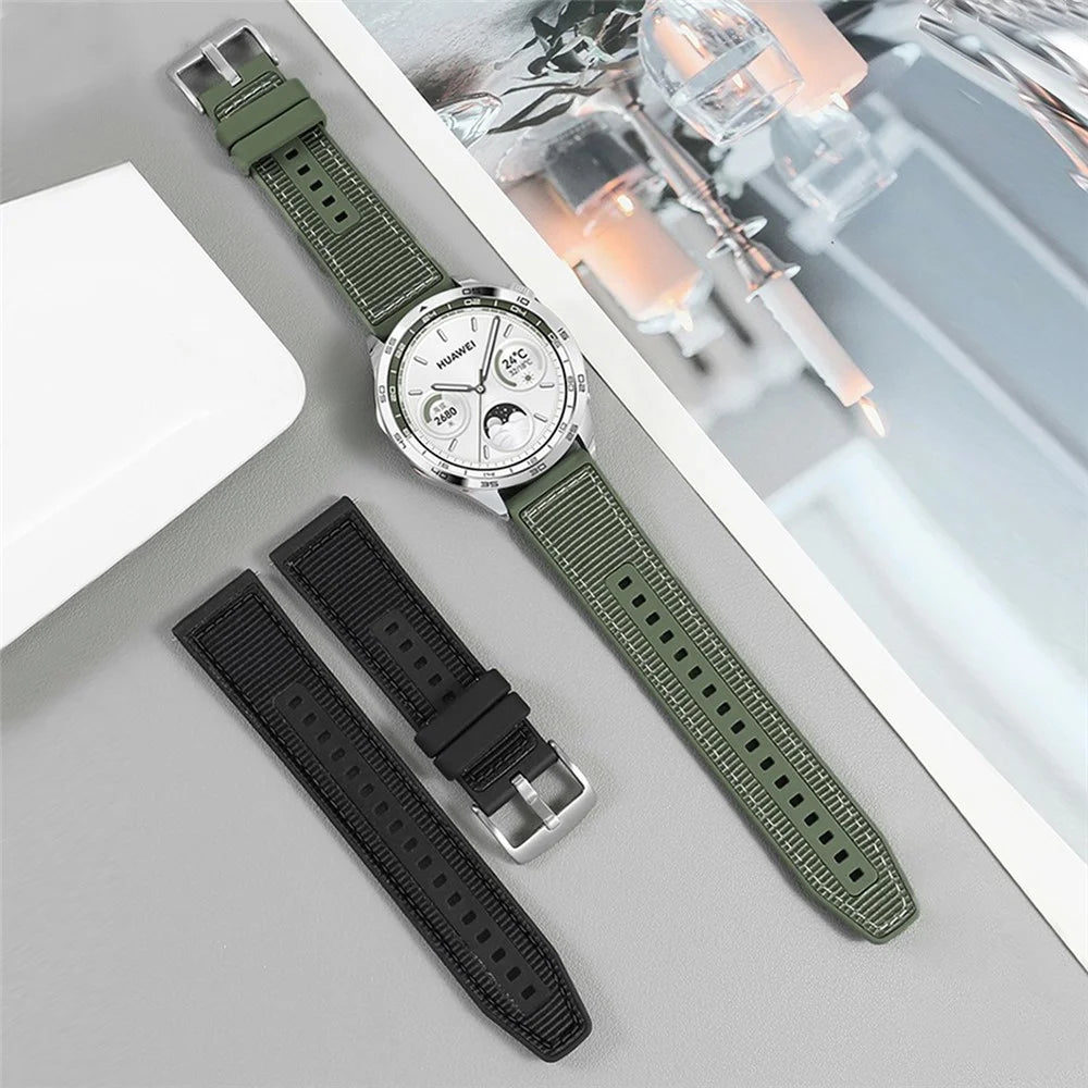 Universal 22mm Breathable Woven Canvas Replacement Strap Adjustable Smartwatch Band - Army Green - 4