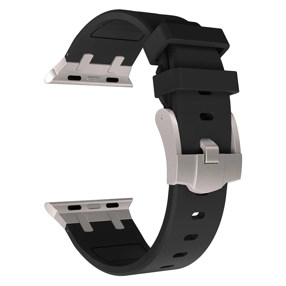 For Apple Watch Ultra 3 2 1 49mm / Series 11 10 46mm / 9 8 7 45mm / SE3 SE2 SE 6 5 4 44mm / 3 2 1 42mm Liquid Silicone Band - Titanium Black - 2