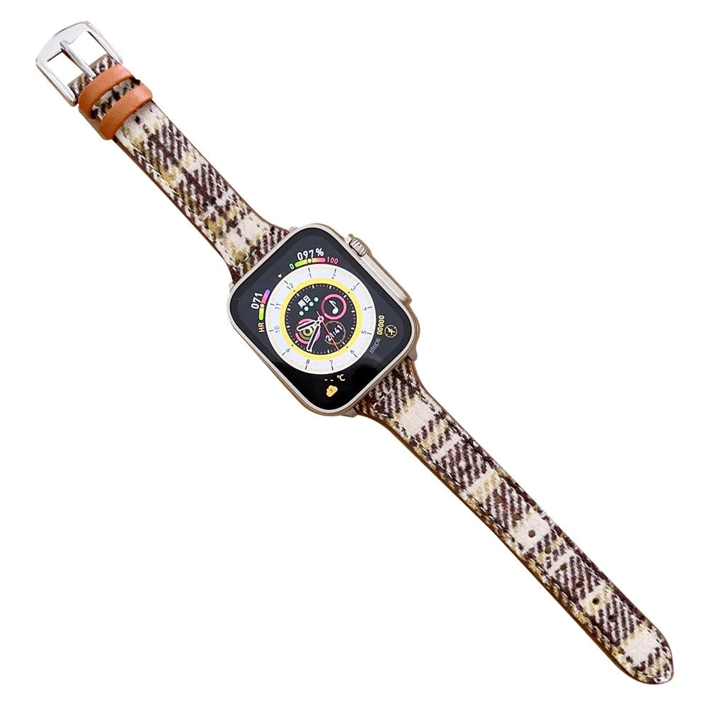 For Apple Watch Series 11 10 42mm / 9 8 7 41mm / SE3 SE2 SE 6 5 4 40mm / 3 2 1 38mm Woolen Watch Band - Coffee / White - 1