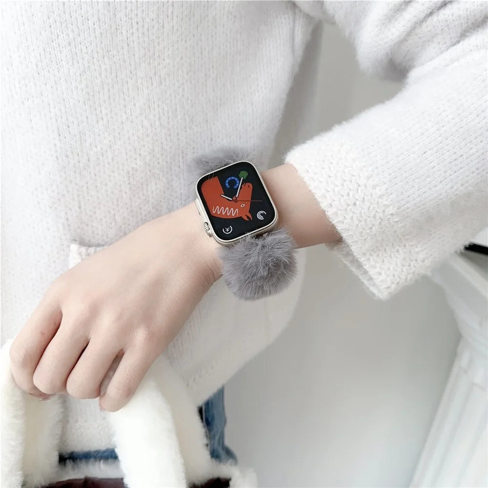 For Apple Watch Ultra 3 2 1 49mm / Series 11 10 46mm / 9 8 7 45mm / SE3 SE2 SE 6 5 4 44mm / 3 2 1 42mm Soft Plush Watch Strap - Grey - 2