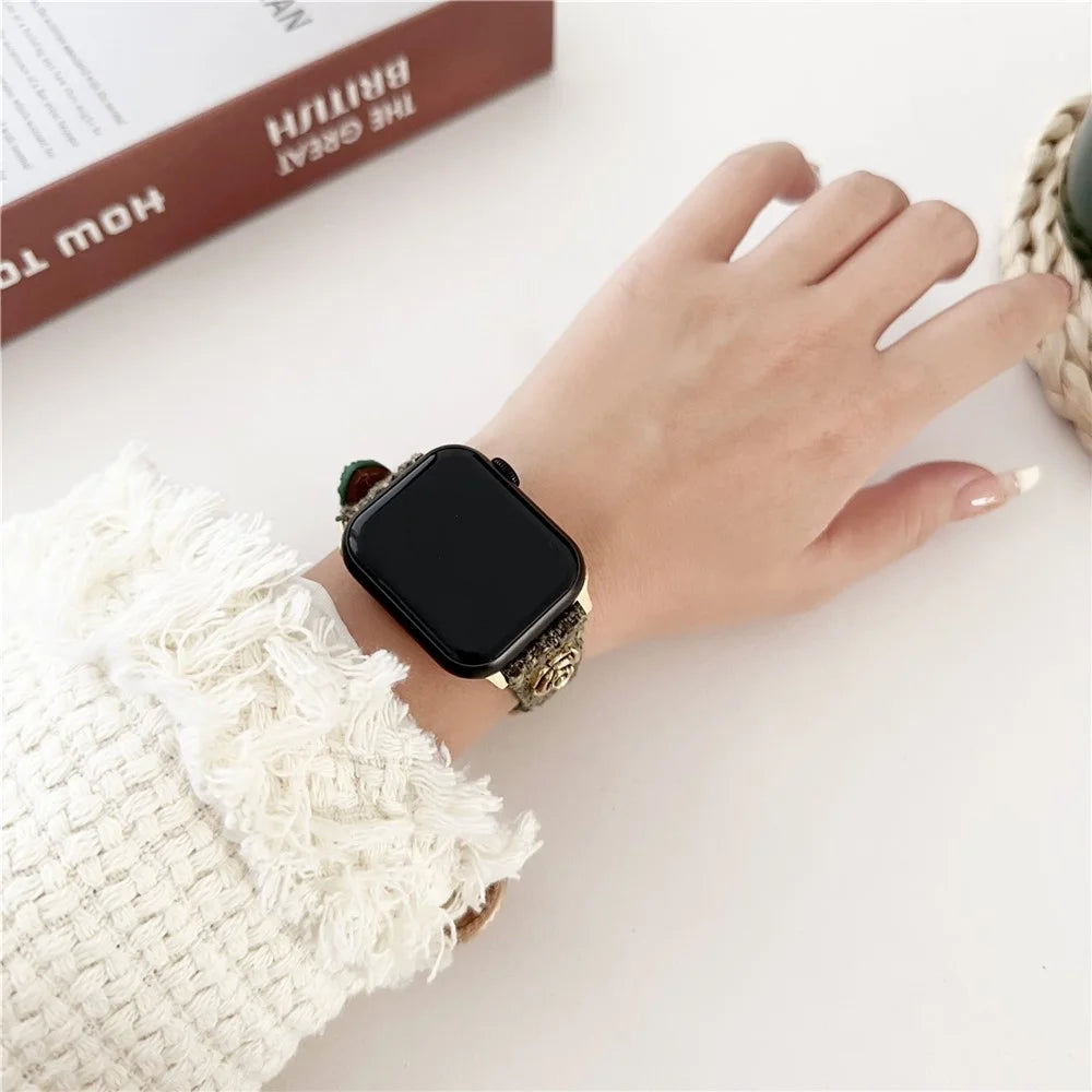 For Apple Watch Ultra 3 2 1 49mm / Series 11 10 46mm / 9 8 7 45mm / SE3 SE2 SE 6 5 4 44mm / 3 2 1 42mm Wrist Strap with Camellia Decor - Green - 3