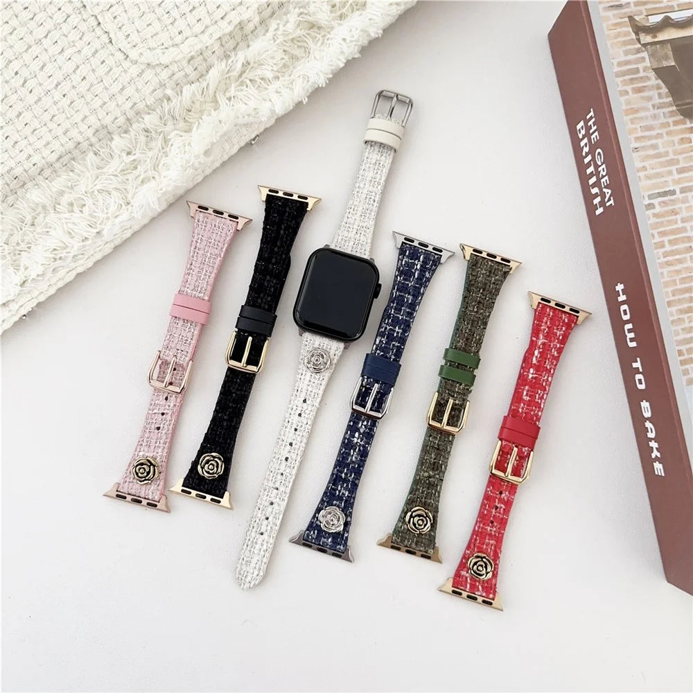 For Apple Watch Ultra 3 2 1 49mm / Series 11 10 46mm / 9 8 7 45mm / SE3 SE2 SE 6 5 4 44mm / 3 2 1 42mm Wrist Strap with Camellia Decor - Green - 6