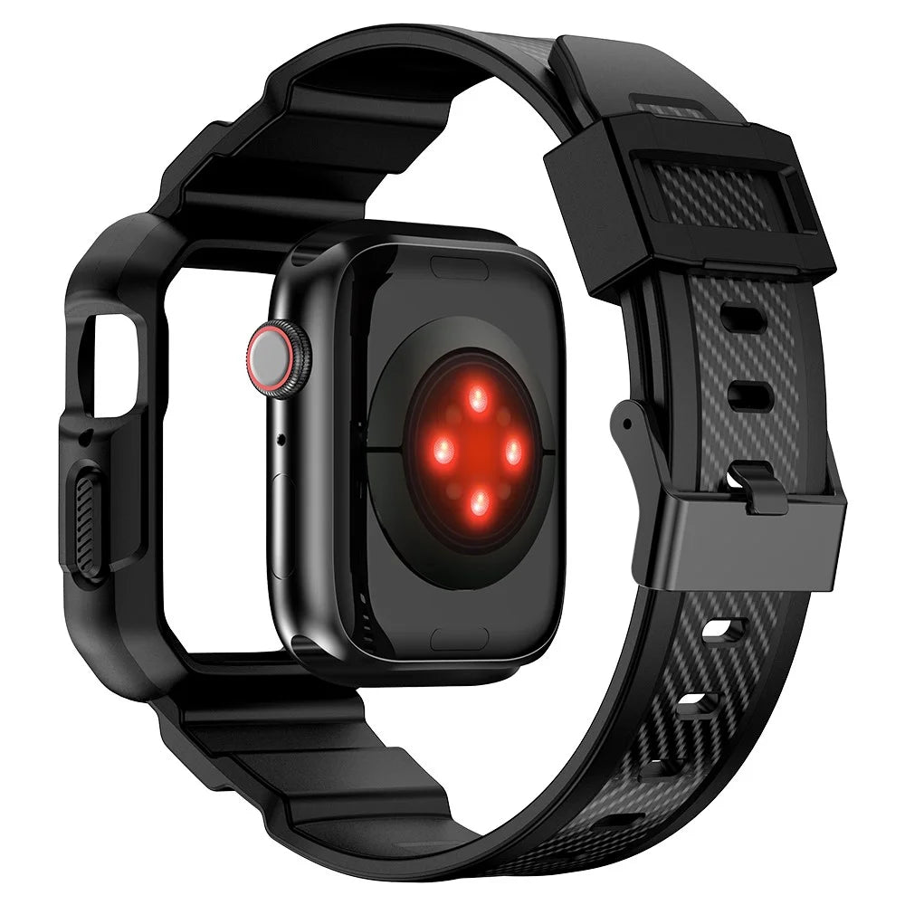 For Apple Watch Series 9 8 7 41mm / 6 5 4 SE SE (2022) SE (2023) 40mm / 3 2 1 38mm Watch Band TPU Strap with Case - Black - 4