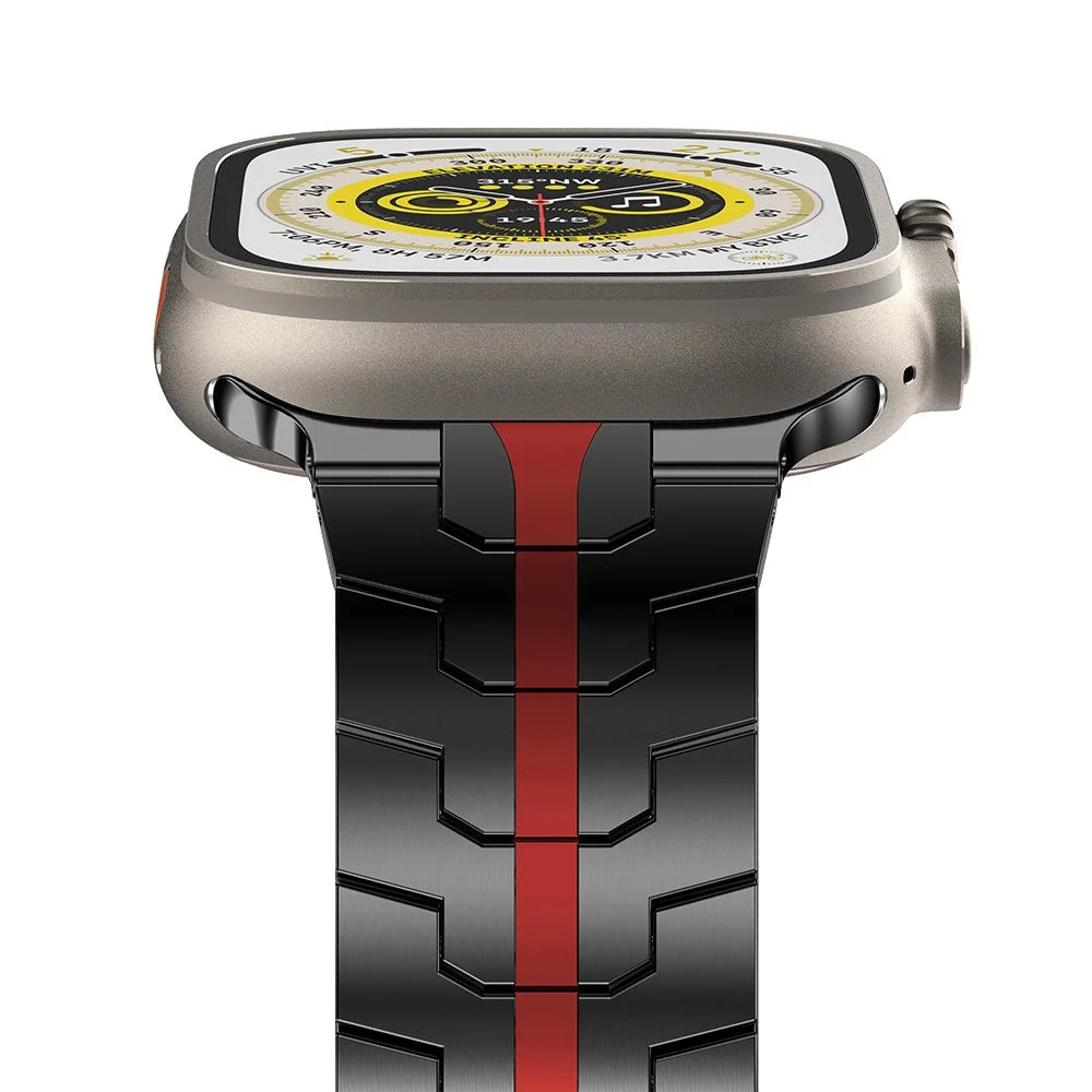 For Apple Watch Series 11 10 42mm / 9 8 7 41mm / SE3 SE2 SE 6 5 4 40mm / 3 2 1 38mm Stainless Steel Band Watch Strap - Black+Red - 4