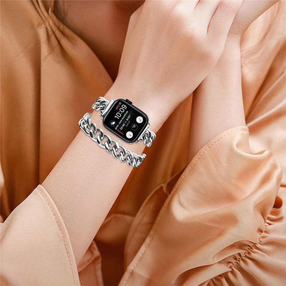 For Apple Watch Series 11 10 42mm / 9 8 7 41mm / SE3 SE2 SE 6 5 4 40mm / 3 2 1 38mm Stainless Steel Bracelet Strap - Silver - 5