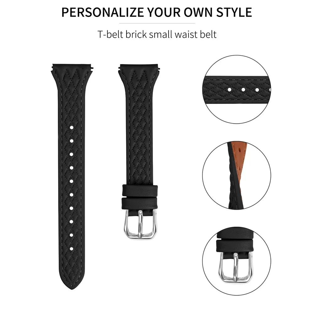 Watch Strap for Huami Amazfit Cheetah Pro Rhombus Imprinted Genuine Cow Leather Band - Black - 2