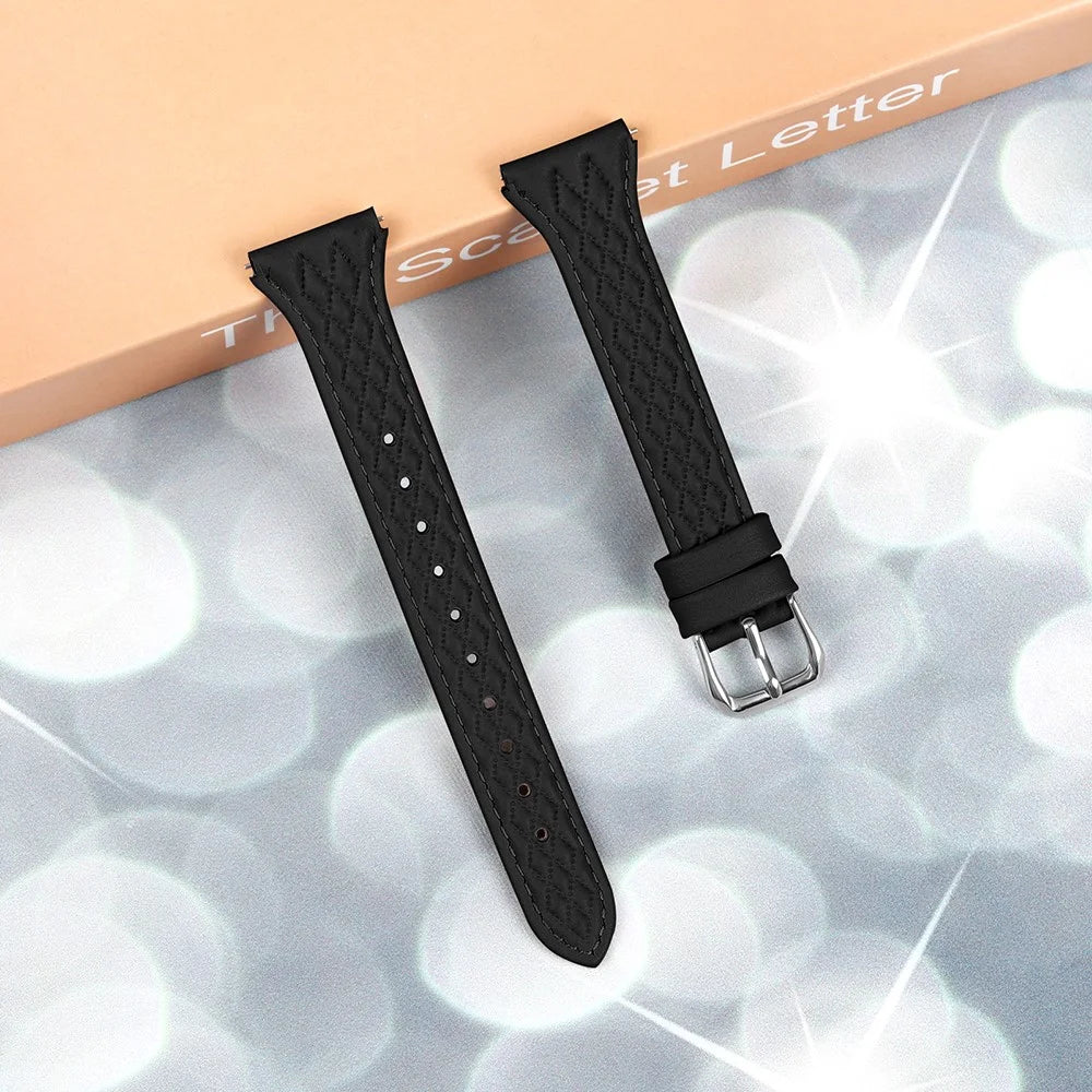 Watch Strap for Huami Amazfit Cheetah Pro Rhombus Imprinted Genuine Cow Leather Band - Black - 3
