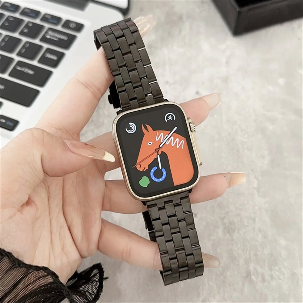 For Apple Watch Ultra 3 2 1 49mm / Series 11 10 46mm / 9 8 7 45mm / SE3 SE2 SE 6 5 4 44mm / 3 2 1 42mm Stainless Steel Strap - Black - 1