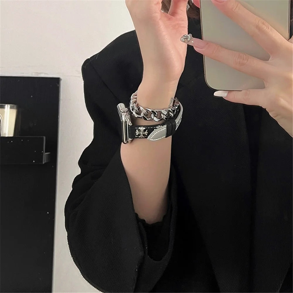 For Apple Watch Series 11 10 42mm / 9 8 7 41mm / SE3 SE2 SE 6 5 4 40mm / 3 2 1 38mm Leather Watch Band Bracelet - 6