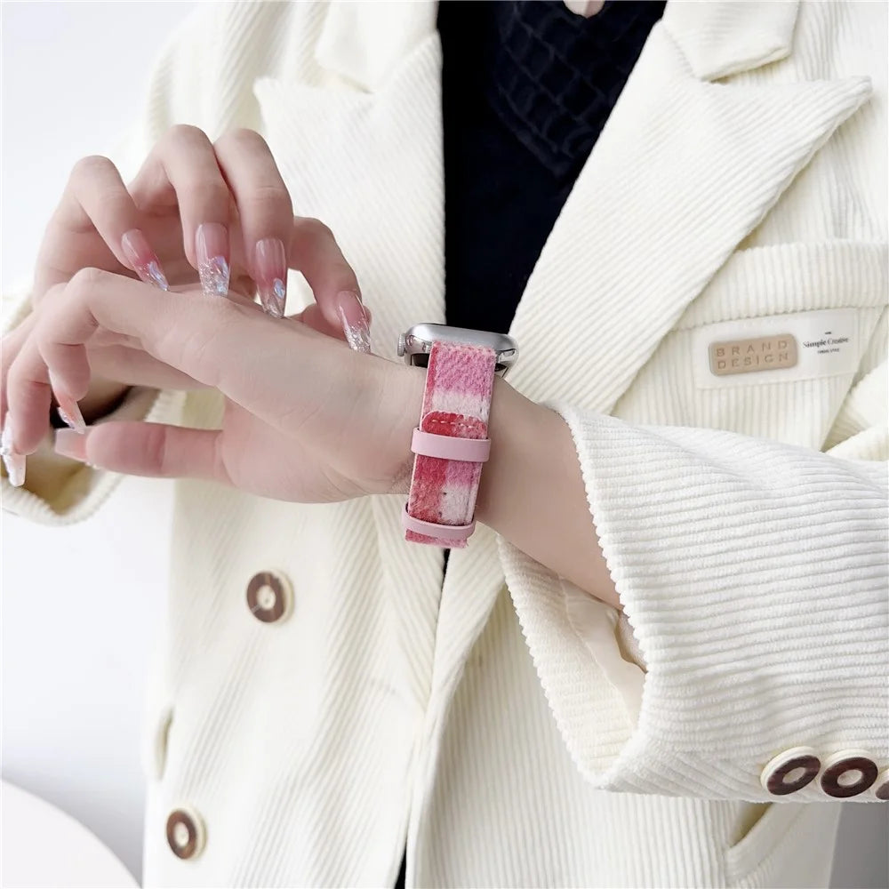 For Apple Watch Series 11 10 42mm / 9 8 7 41mm / SE3 SE2 SE 6 5 4 40mm / 3 2 1 38mm Woolen Watch Band - Pink Purple - 2