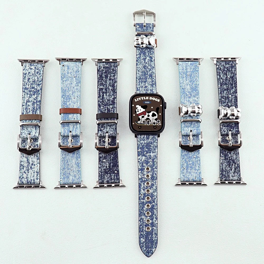For Apple Watch Ultra 3 2 1 49mm / Series 11 10 46mm / 9 8 7 45mm / SE3 SE2 SE 6 5 4 44mm / 3 2 1 42mm Denim Wrist Strap - Baby Blue - 3