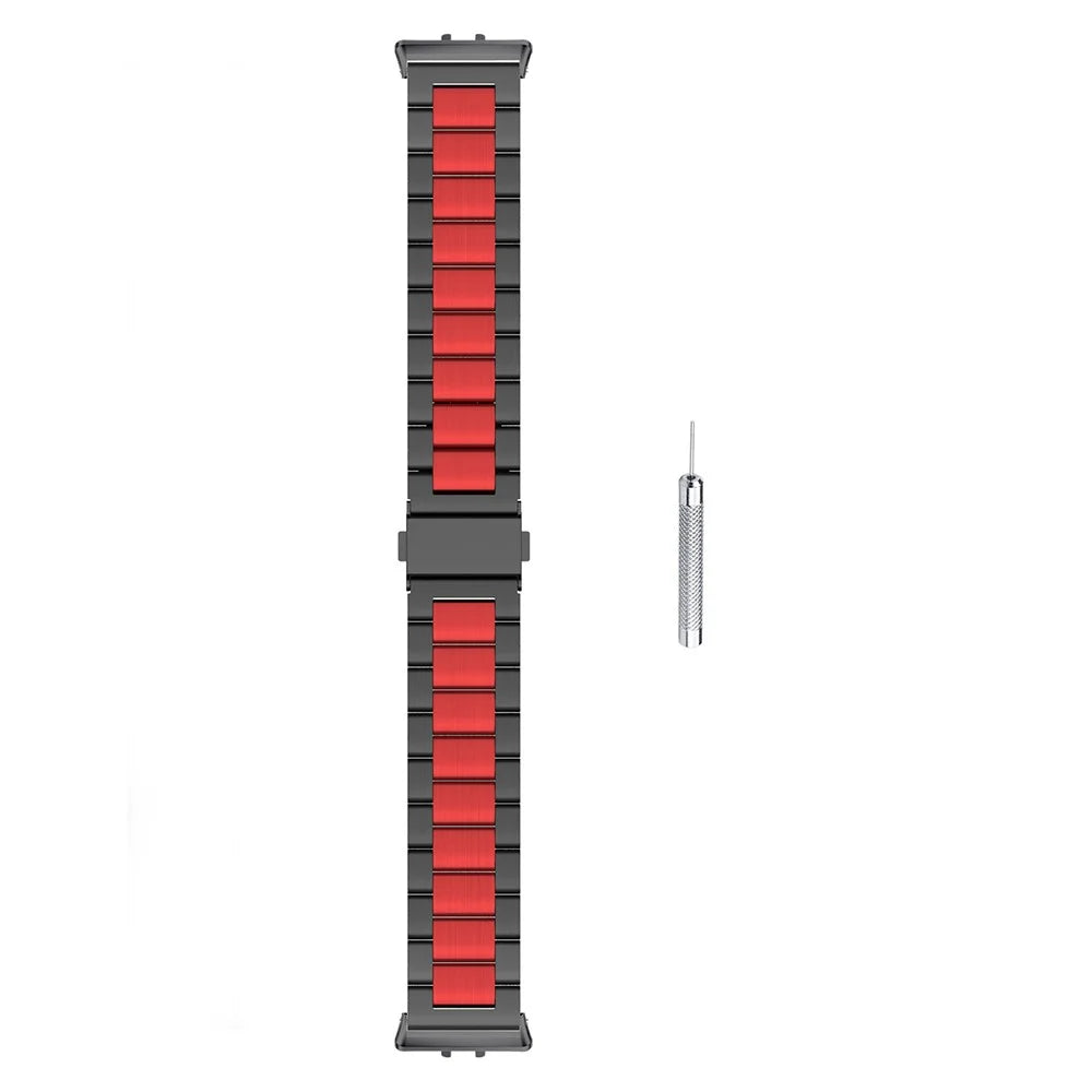 For Samsung Galaxy Fit3 Quick Release Watch Strap Stainless Steel Watchband - Black / Red / Black - 2
