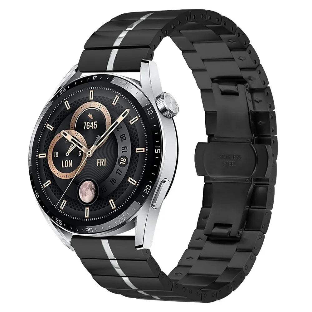 For Honor MagicWatch 2 46mm Watch Strap Bracelet Stainless Steel Butterfly Buckle Band - Black+Silver - 2