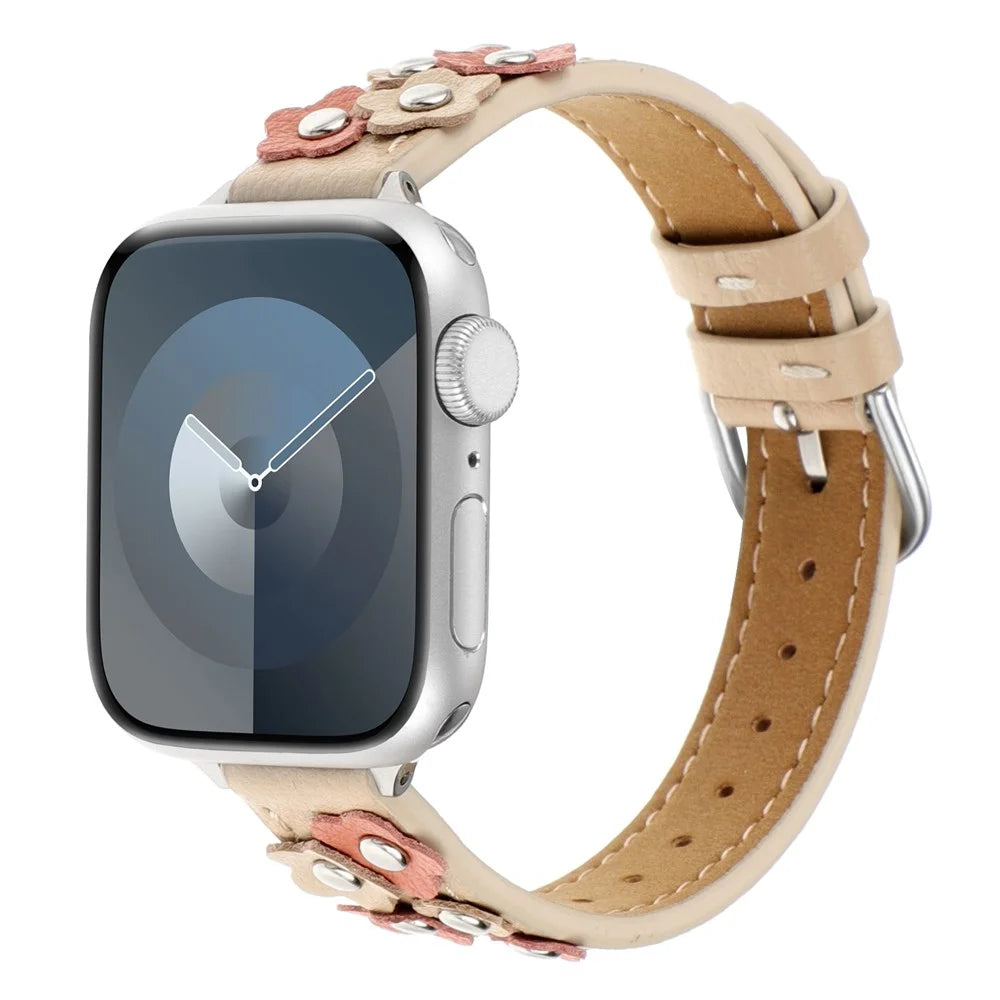 For Apple Watch Ultra 3 2 1 49mm / Series 11 10 46mm / 9 8 7 45mm / SE3 SE2 SE 6 5 4 44mm / 3 2 1 42mm Watch Strap PU Leather Band - Apricot - 3