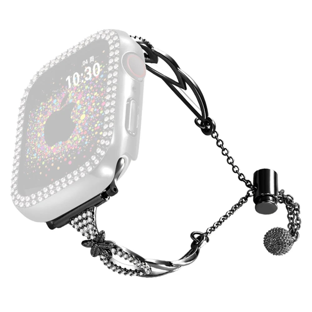 Copper Bracelet for Apple Watch Series 11 10 42mm / 9 8 7 41mm / SE3 SE2 SE 6 5 4 40mm / 3 2 1 38mm Rhinestone Decor Watch Strap - Black - 1