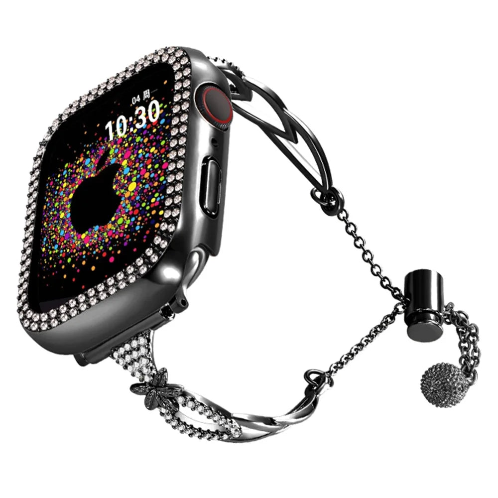 Copper Bracelet for Apple Watch Series 11 10 42mm / 9 8 7 41mm / SE3 SE2 SE 6 5 4 40mm / 3 2 1 38mm Rhinestone Decor Watch Strap - Black - 2