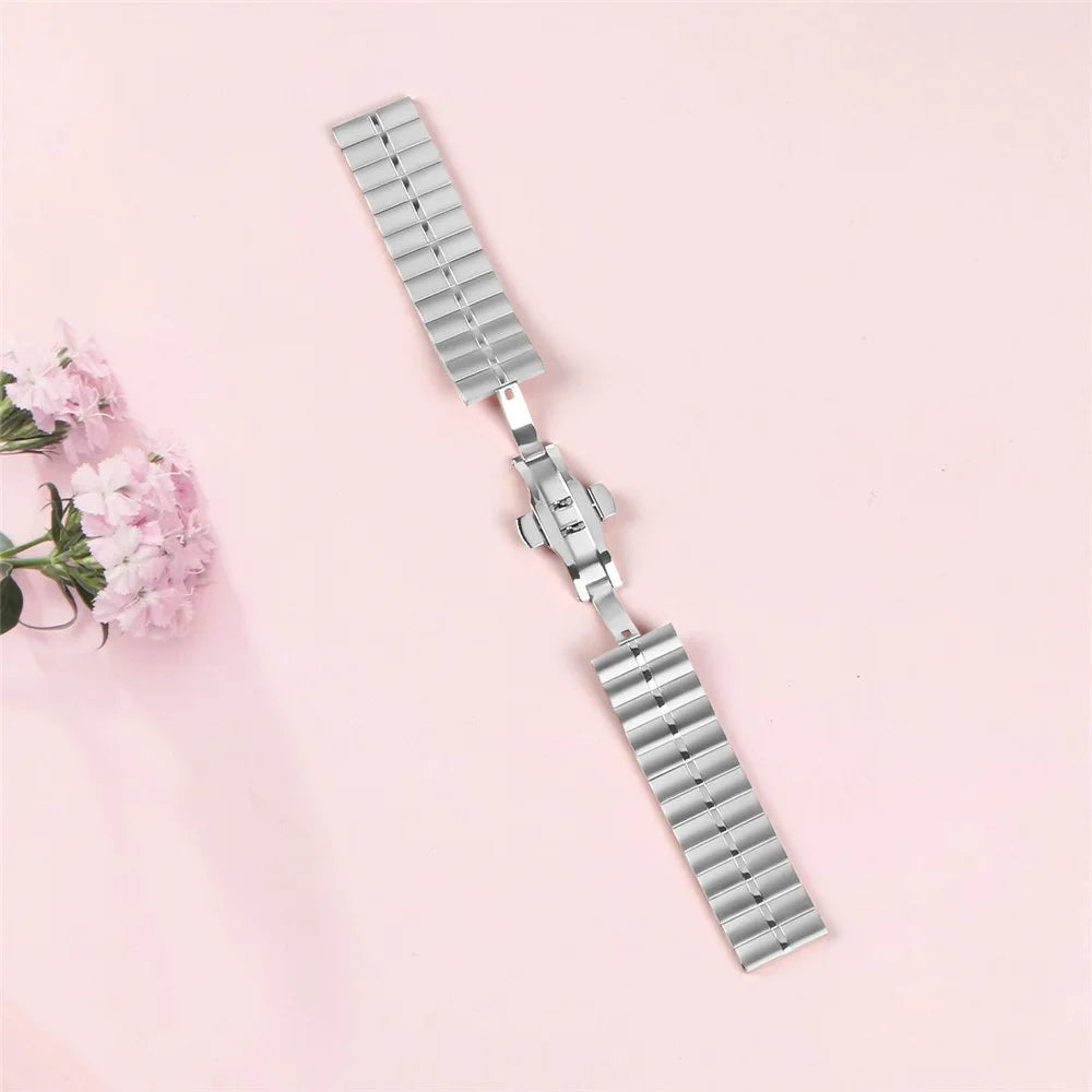 For Garmin Vivoactive 4 Smart Watch Strap Stainless Steel Watch Band with Butterfly Buckle - Silver - 4