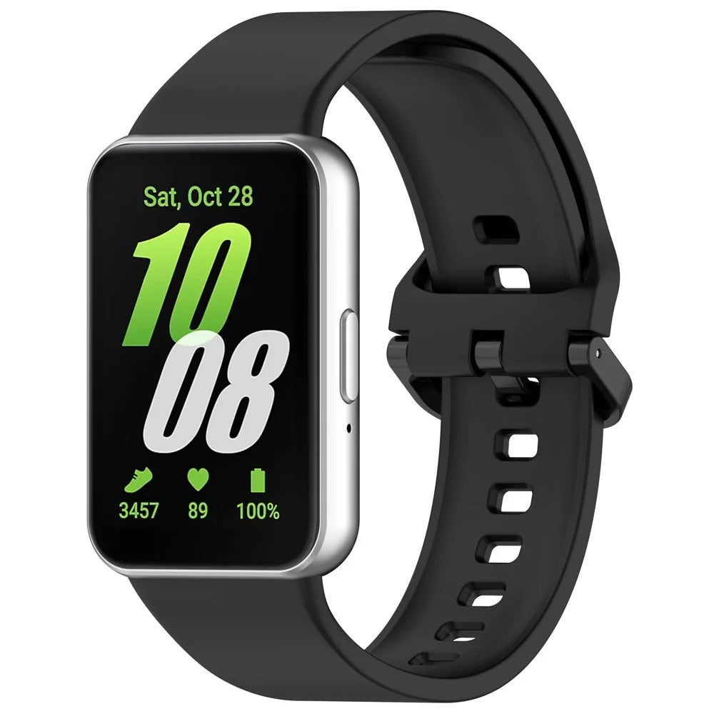 For Samsung Galaxy Fit3 Flexible Watch Strap Silicone Band Wrist Bracelet - Black - 4