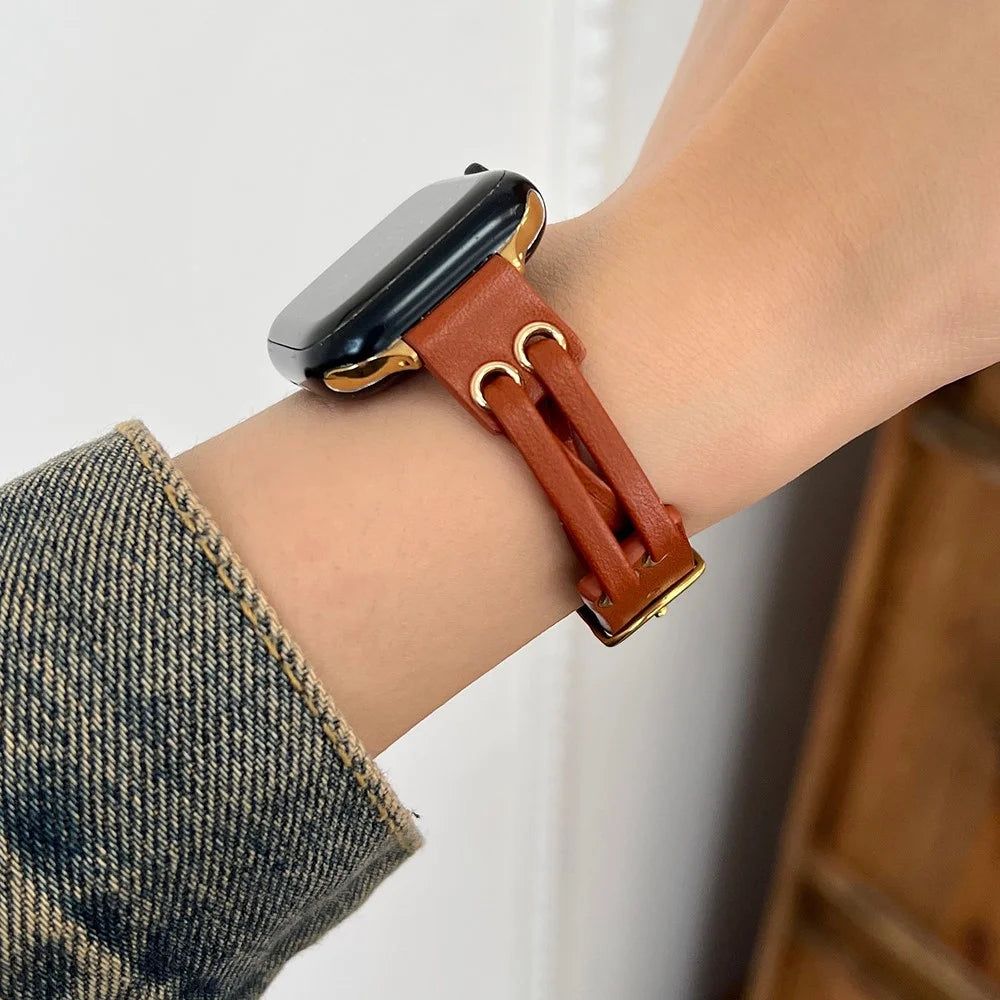 Band For Apple Watch Series 11 10 42mm / 9 8 7 41mm / SE3 SE2 SE 6 5 4 40mm / 3 2 1 38mm Genuine Cow Leather Wrist Strap - Brown - 3