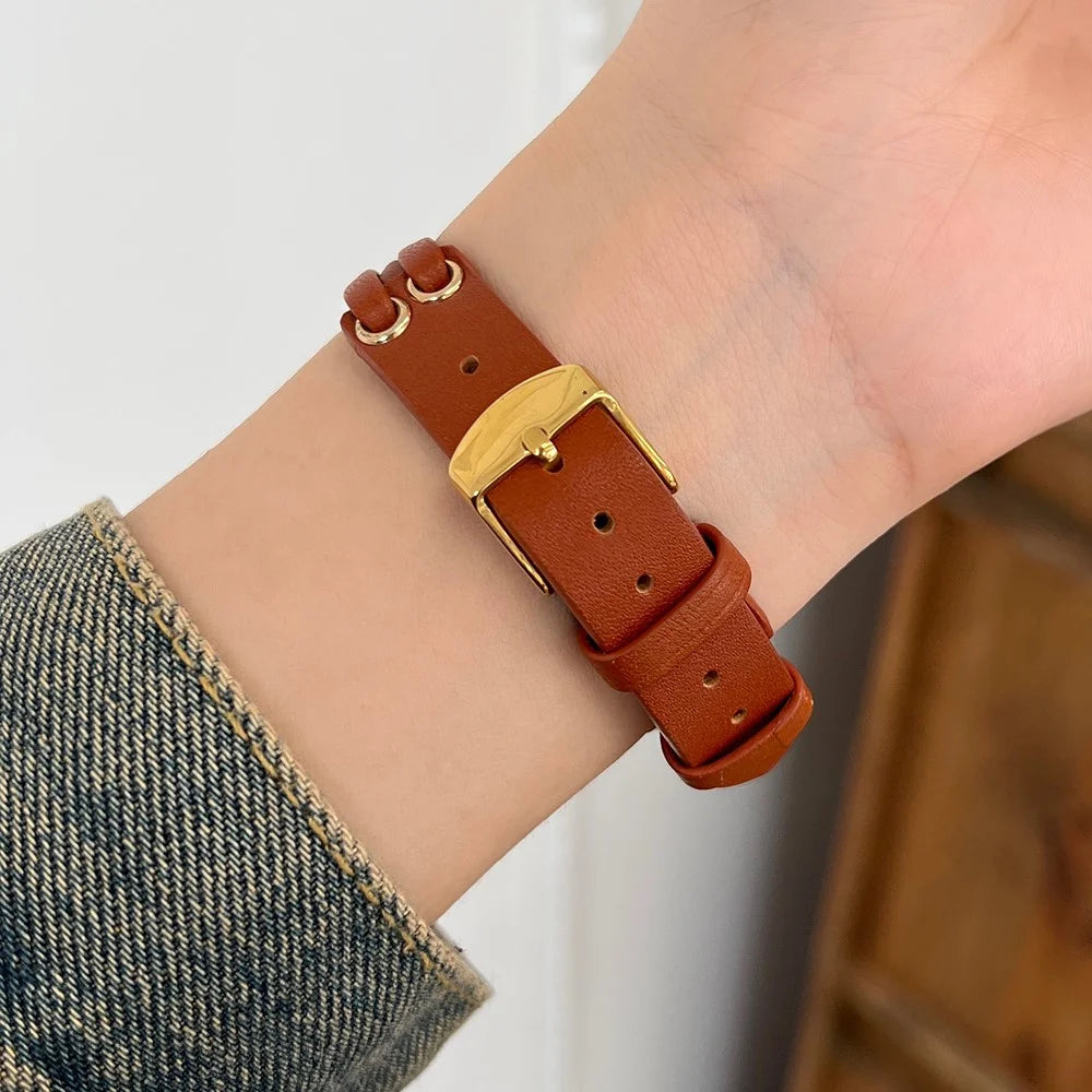 Band For Apple Watch Series 11 10 42mm / 9 8 7 41mm / SE3 SE2 SE 6 5 4 40mm / 3 2 1 38mm Genuine Cow Leather Wrist Strap - Brown - 4