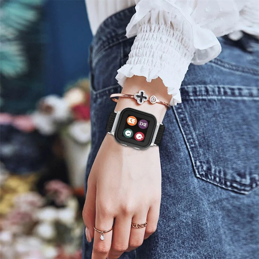 For Gabb Watch 1 Nylon Elastic Wrist Band Smartwatch Strap Easy to Adjust - Black - 5