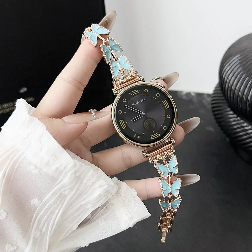 For Huawei Watch GT 4 41mm / Venu 3S / Forerunner 265S 18mm Strap Replacement Zinc Alloy Watch Band - Blue+Butterfly - 1