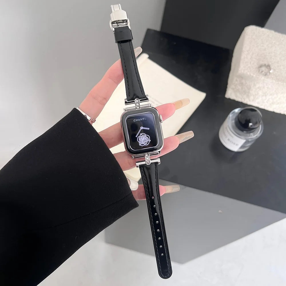 For Apple Watch Ultra 3 2 1 49mm / Series 11 10 46mm / 9 8 7 45mm / SE3 SE2 SE 6 5 4 44mm / 3 2 1 42mm Genuine Cow Leather Strap - Black - 2