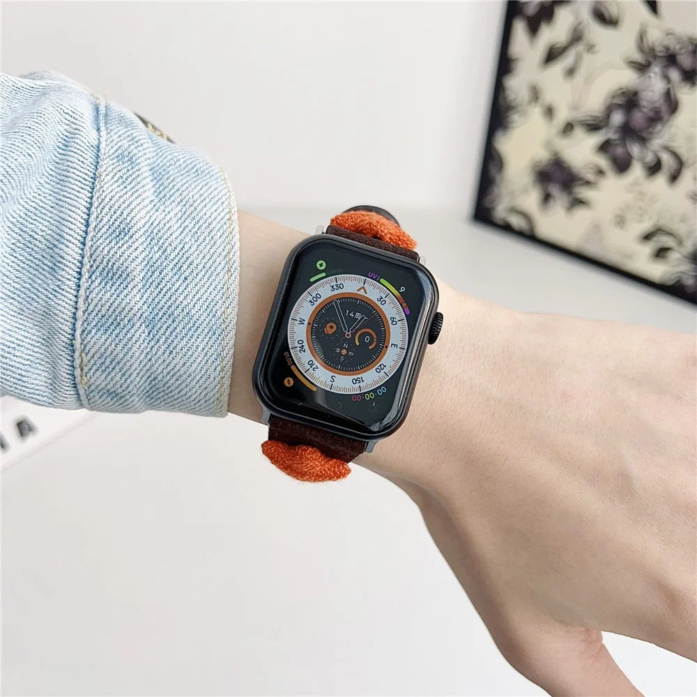 Strap For Apple Watch Series 11 10 42mm / 9 8 7 41mm / SE3 SE2 SE 6 5 4 40mm / 3 2 1 38mm Genuine Cow Leather Watch Band Star Decor - Dark Brown - 3